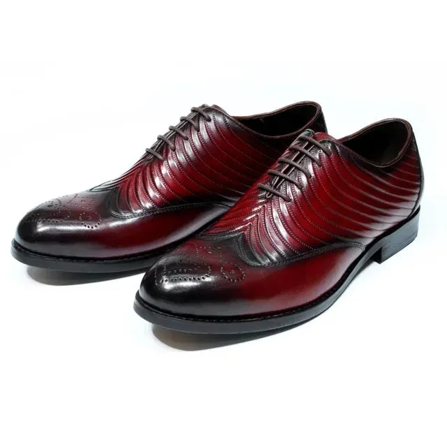 Winged Texture Genuine Leather Shoes