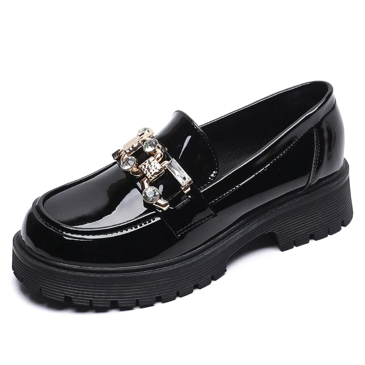 Women Minimalist Fashion Glossy Leather Thick Soled Loafers