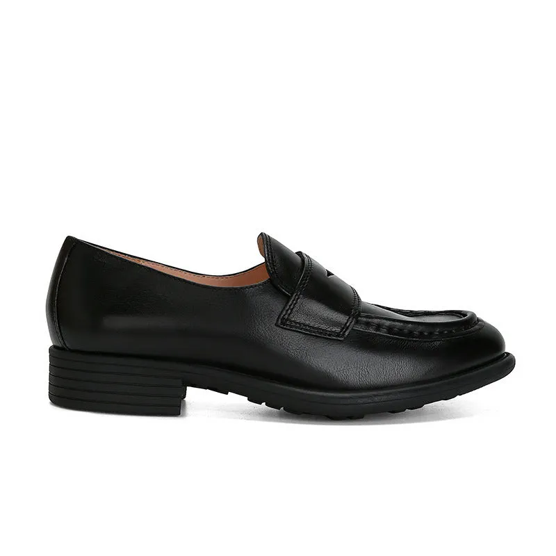 Women Retro Minimalist Versatile Thick-Soled Leather Loafers