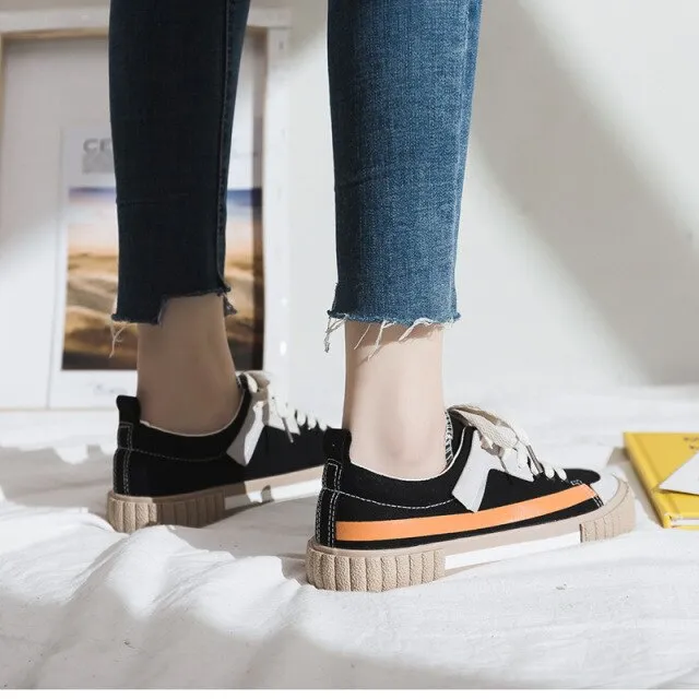 Women Shoes  New Spring Fashion Women Canvas Shoes Casual Flats Striped Casual Vulcanize Shoes Fashion Style Female Sneakers