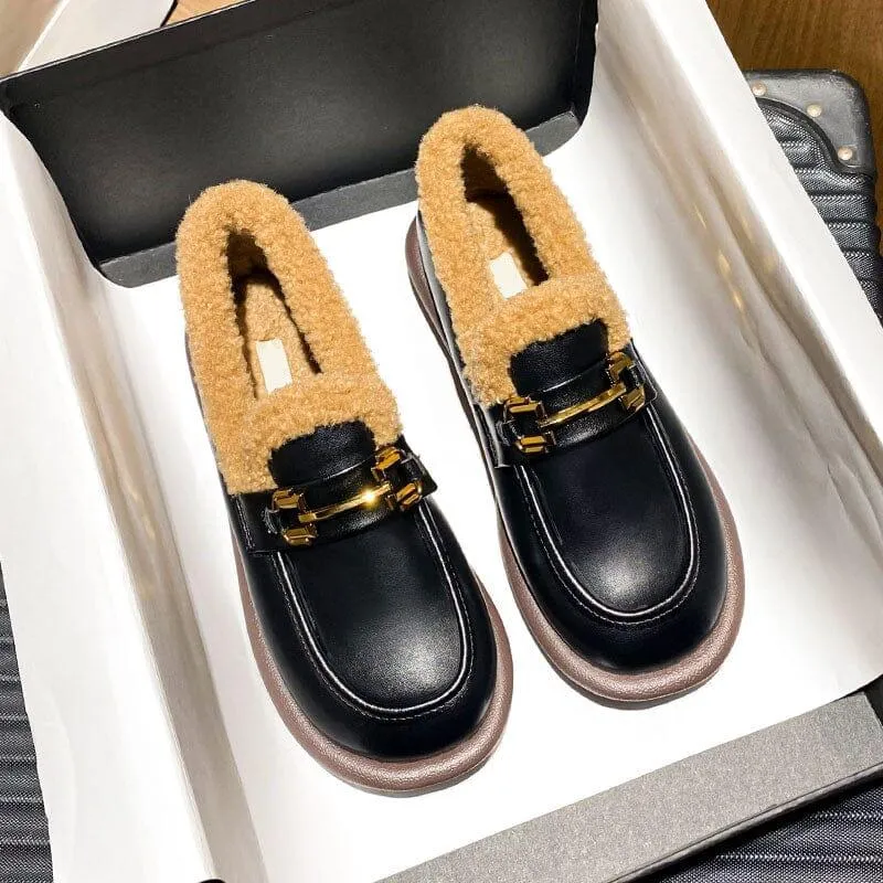 Women Winter Minimalist Furred Casual Loafers