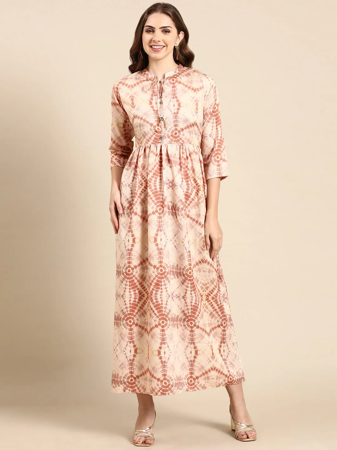 Women's Cream Tie Dye Maxi Kurta