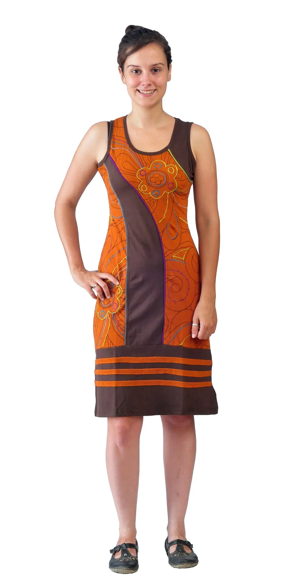 womens-sleeveless-dress-with-colorful-flower-lining-embroidery(No Exchange/ No Refund)