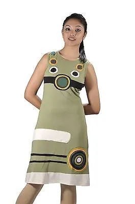 womens-sleeveless-dress-with-multicolored-circle-patch-design